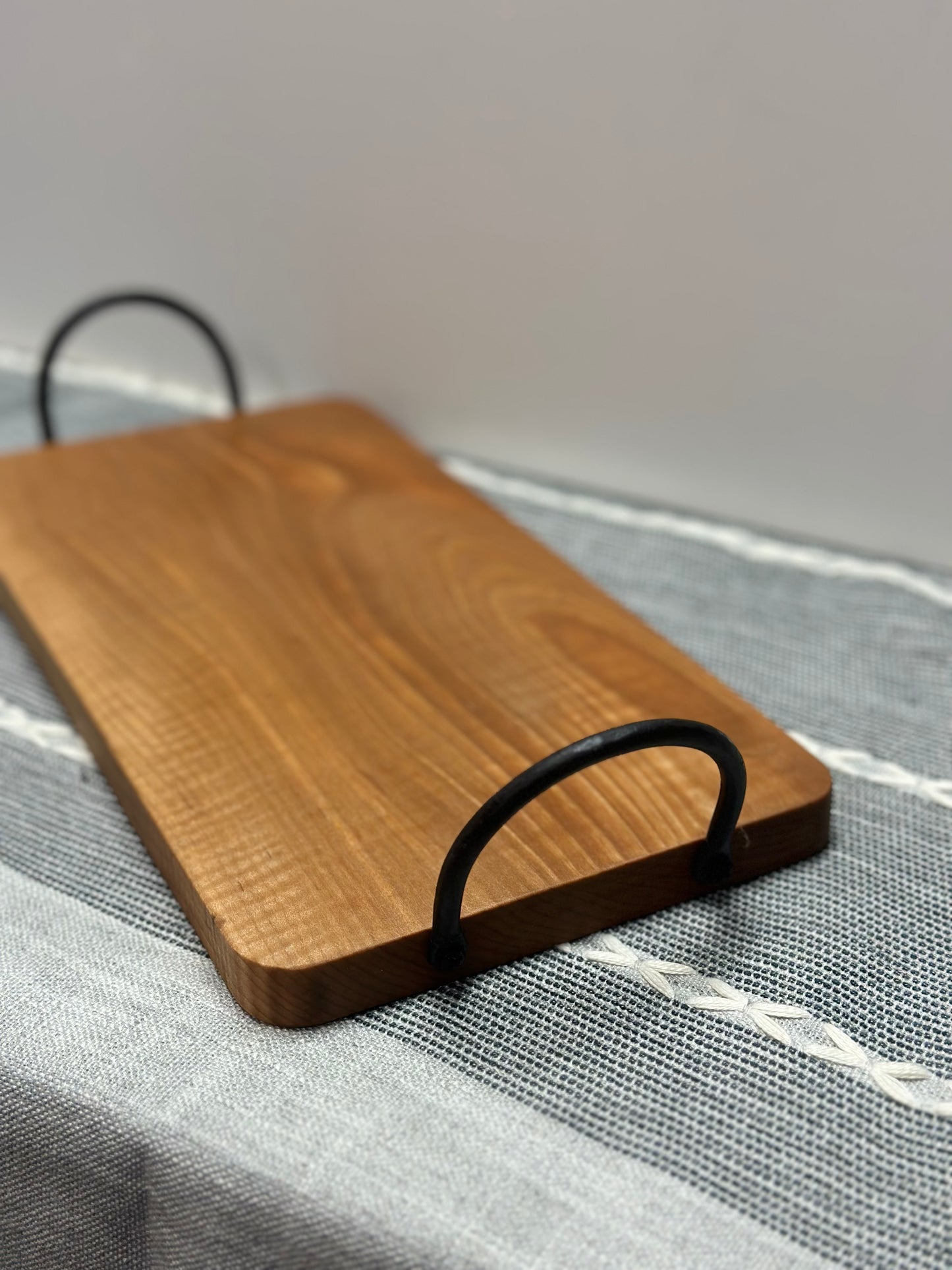 Tiger Maple tray with hand forged handles