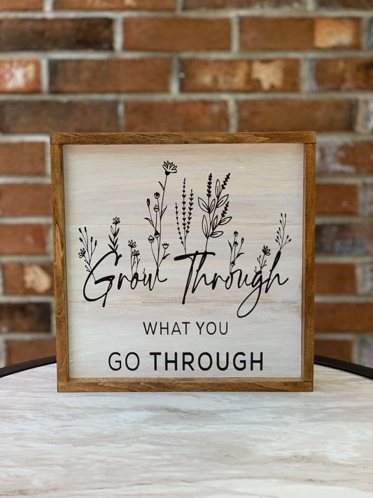 Grow Through What you Go Through wood sign with frame