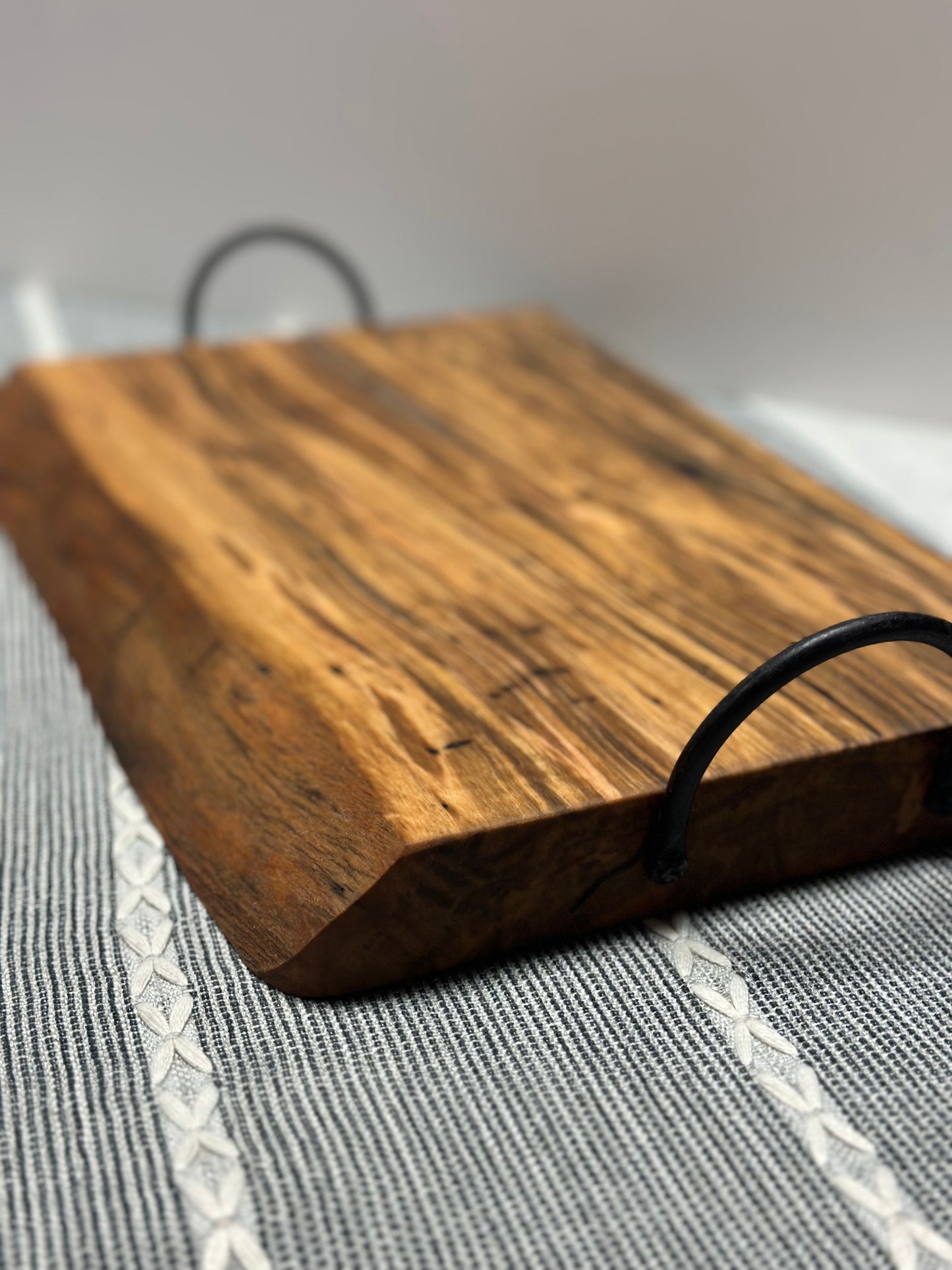 Spalted Maple Tray with hand forged handles