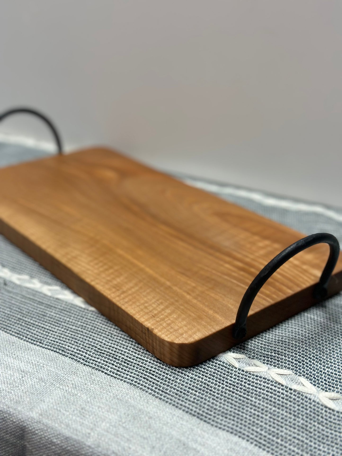 Tiger Maple tray with hand forged handles