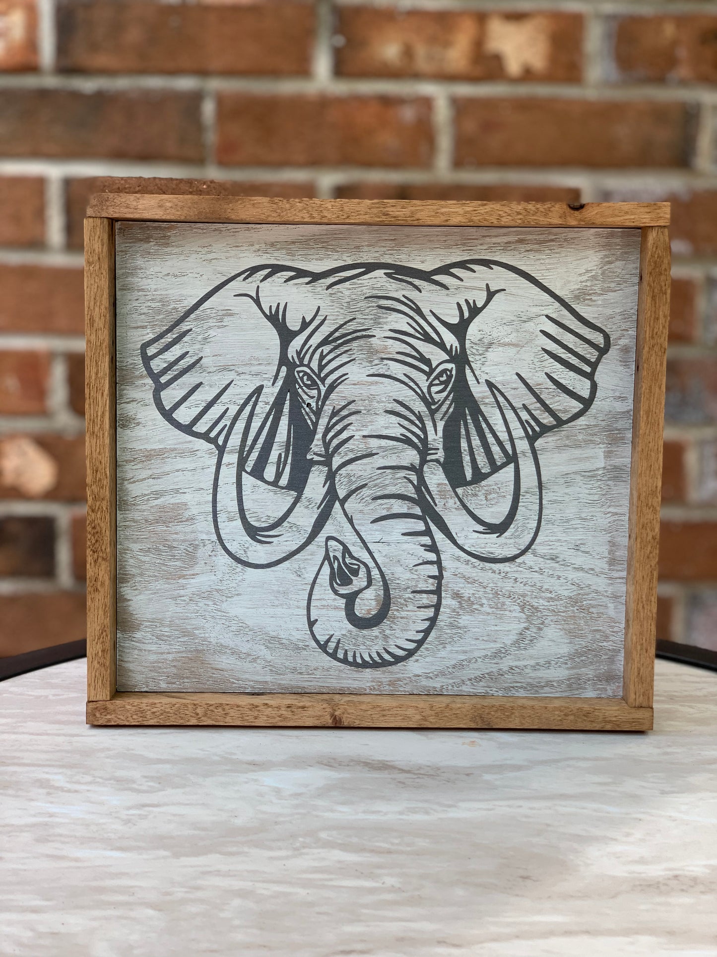 Elephant wood sign with frame