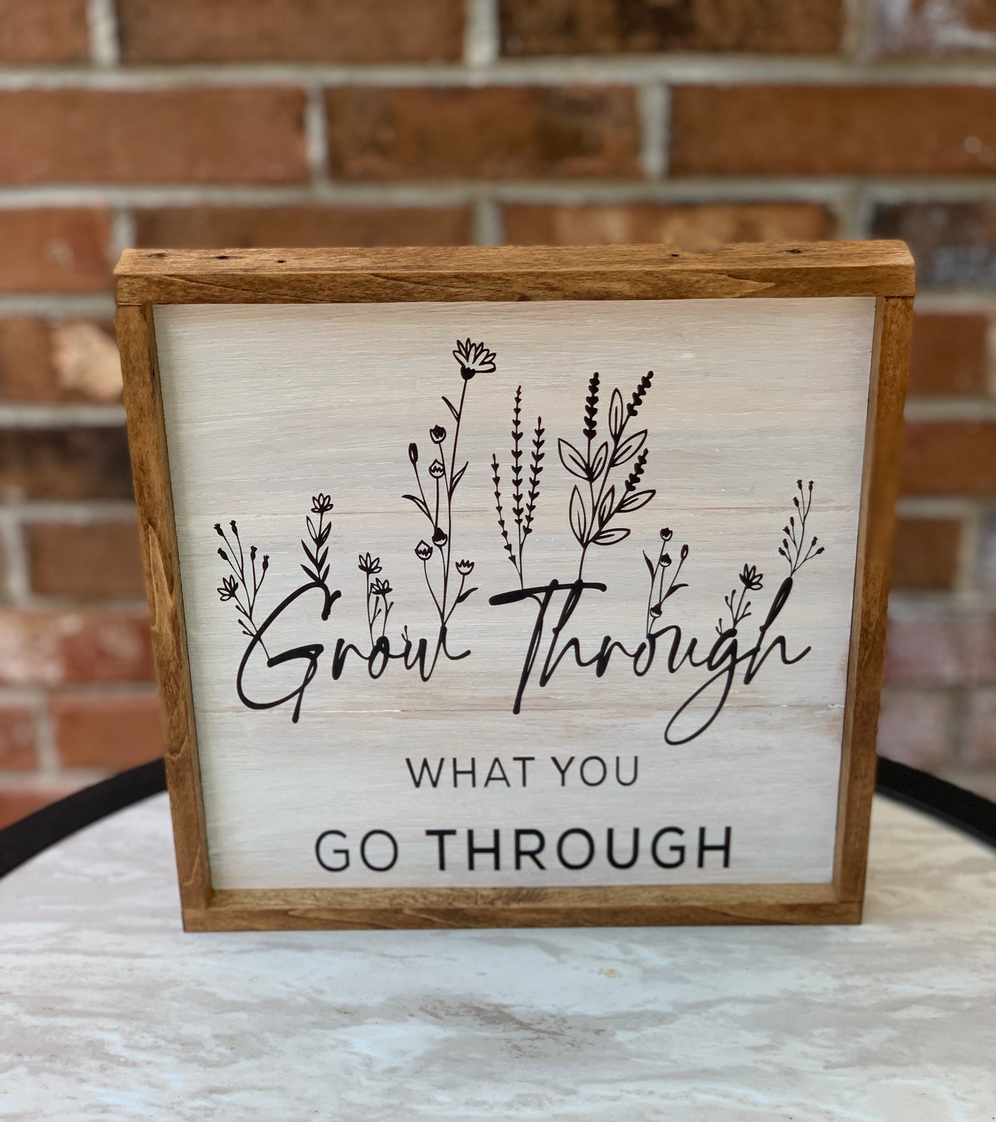 Grow Through What you Go Through wood sign with frame