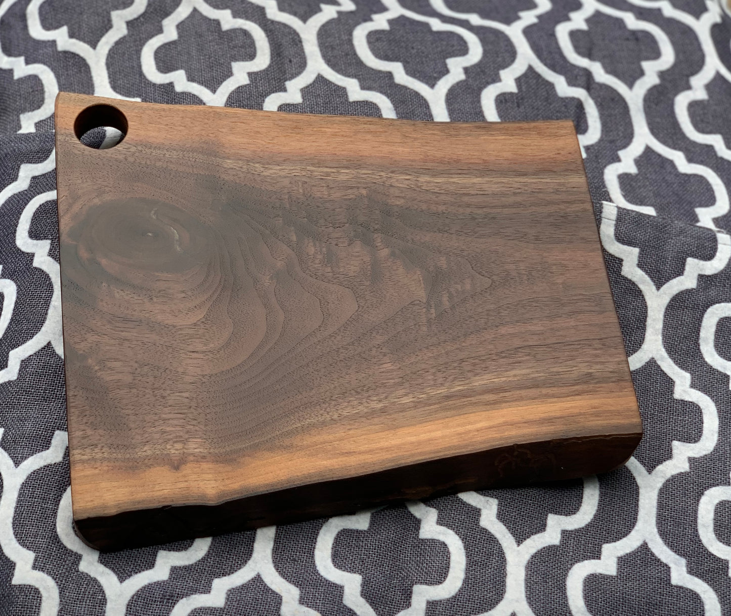 walnut live edge medium charcuterie board, serving tray